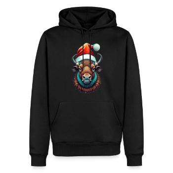 Bison Weihnachten Santa - Männer Premium Bio Hoodie - Schwarz - Vorne - Nico (187cm)
