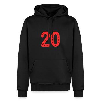 20 ANS. 20e ANNIVERSAIRE. ANNIVERSAIRE 20 ANS. 20 - Sweat à capuche Premium bio Homme - noir - Devant - Nico (187cm)