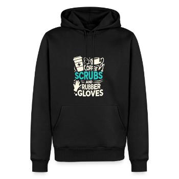 Kaffee, Kittel und Gummihandschuhe - Männer Premium Bio Hoodie - Schwarz - Vorne - Nico (187cm)