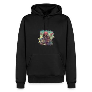 Psychedelisches Hippie Skelett mit Gitarre - Männer Premium Bio Hoodie - Schwarz - Vorne - Nico (187cm)
