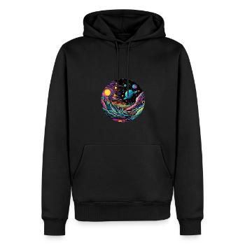 Surrealistisches Weltraum Kunstwerk mit Planeten - Männer Premium Bio Hoodie - Schwarz - Vorne - Nico (187cm)