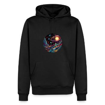 Surrealistisches Weltraum Kunstwerk mit Planeten - Männer Premium Bio Hoodie - Schwarz - Vorne - Nico (187cm)
