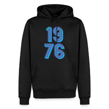 1976 Année de naissance | Couleurs changeantes - Sweat à capuche Premium bio Homme - noir - Devant - Nico (187cm)