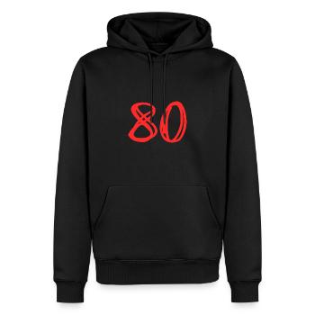 80 JAHRE. 80-JÄHRIGES JUBILÄUM. GEBURTSTAG 80 JAHRE. - Männer Premium Bio Hoodie - Schwarz - Vorne - Nico (187cm)
