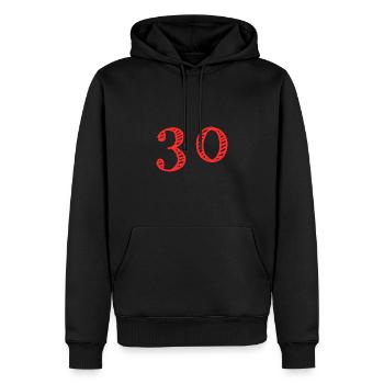 30 JAHRE. 30-jähriges JUBILÄUM. JUBILÄUM 30 JAHRE. 30 - Männer Premium Bio Hoodie - Schwarz - Vorne - Nico (187cm)