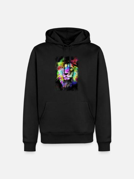 Löwe bunte Zusammenfassung - Männer Premium Bio Hoodie - Schwarz