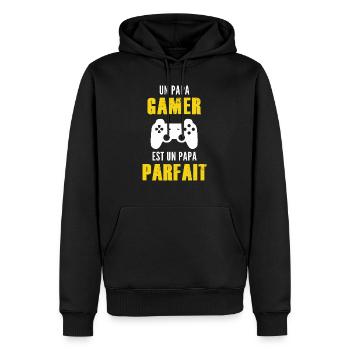 Un papa gamer est un papa parfait - Sweat à capuche Premium bio Homme - noir - Devant - Nico (187cm)