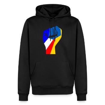 Drapeau Ukrainien et Français je soutien l'ukraine - Sweat à capuche Premium bio Homme - noir - Devant - Nico (187cm)