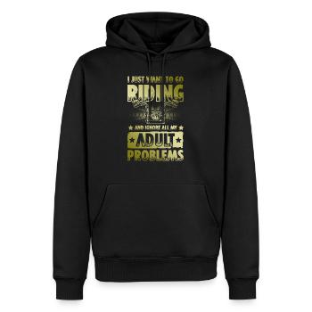 Balade à moto - Sweat à capuche Premium bio Homme - noir - Devant - Nico (187cm)