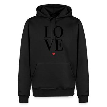 LOVE - Cadeau Saint Valentin couple idée originale - Sweat à capuche Premium bio Homme - noir - Devant - Nico (187cm)