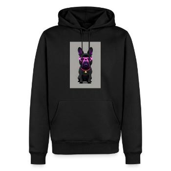 Mignon bouledogue noir avec des lunettes de soleil fluo - Sweat à capuche Premium bio Homme - noir - Devant - Nico (187cm)