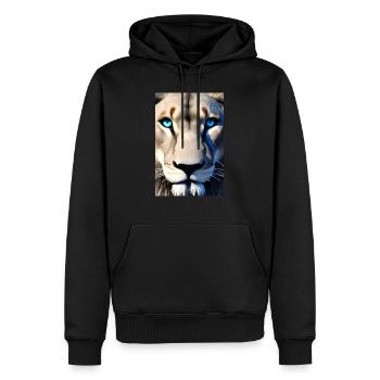 Lion noir et blanc aux yeux bleus - Sweat à capuche Premium bio Homme - noir - Devant - Nico (187cm)