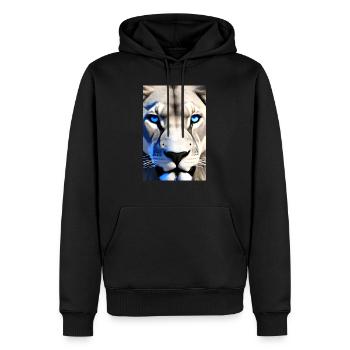 Lion noir et blanc aux yeux bleus - Sweat à capuche Premium bio Homme - noir - Devant - Nico (187cm)