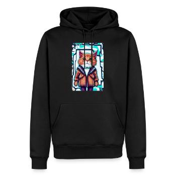 Chat mignon en manteau de fourrure | Pop Art Graffiti - Sweat à capuche Premium bio Homme - noir - Devant - Nico (187cm)