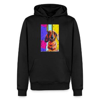Modernes Pop-Art Print | Dackel mit Graffiti Bunt - Männer Premium Bio Hoodie - Schwarz - Vorne - Nico (187cm)