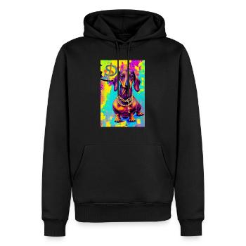 Modernes Pop-Art Print | Dachs mit Graffiti Bunt - Männer Premium Bio Hoodie - Schwarz - Vorne - Nico (187cm)