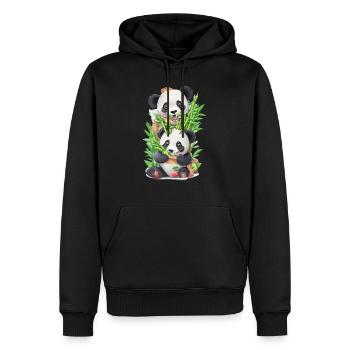 Panda Bär ißt Bambus - Männer Premium Bio Hoodie - Schwarz - Vorne - Nico (187cm)