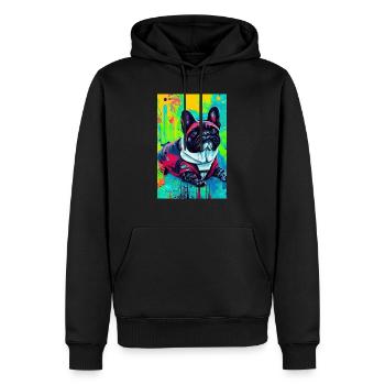 Modernes Pop-Art Print | bunt | French Bulldog - Männer Premium Bio Hoodie - Schwarz - Vorne - Nico (187cm)