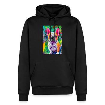 Modernes Pop-Art Print | bunt | French Bulldog - Männer Premium Bio Hoodie - Schwarz - Vorne - Nico (187cm)