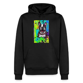 Modernes Pop-Art Print | bunt | French Bulldog - Männer Premium Bio Hoodie - Schwarz - Vorne - Nico (187cm)