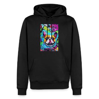 Modernes Pop-Art Print | bunt | French Bulldog - Männer Premium Bio Hoodie - Schwarz - Vorne - Nico (187cm)