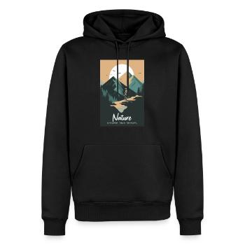 Nature Is Cheaper Than Therapy Mountains Hiking - Männer Premium Bio Hoodie - Schwarz - Vorne - Nico (187cm)