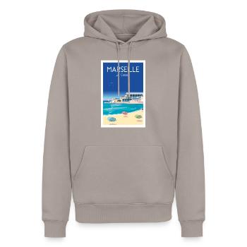MARSEILLE LES CATALANS - Sweat à capuche Premium bio Homme - taupe - Devant - Nico (187cm)