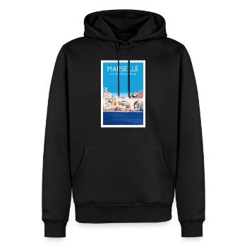MARSEILLE ANSE DE LA FAUSSE MONNAIE - Sweat à capuche Premium bio Homme - noir - Devant - Nico (187cm)