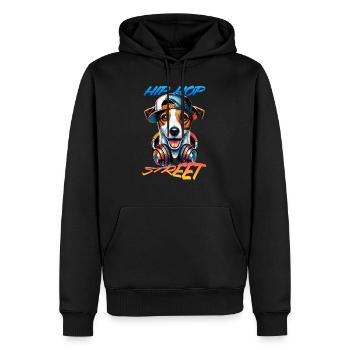 Jack Russell Urbain Hip Hop - Sweat à capuche Premium bio Homme - noir - Devant - Nico (187cm)