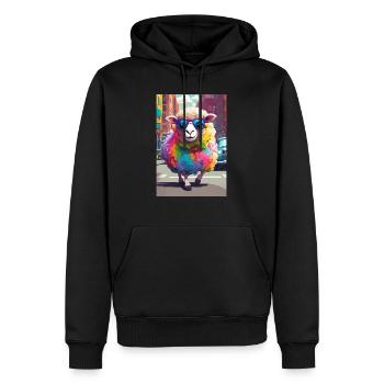 Moutons dans la ville - Sweat à capuche Premium bio Homme - noir - Devant - Nico (187cm)
