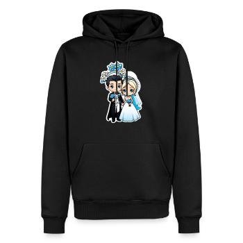 just married - pour mariage - Sweat à capuche Premium bio Homme - noir - Devant - Nico (187cm)