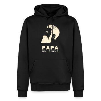PAPA QUI PIQUE 1 - Sweat à capuche Premium bio Homme - noir - Devant - Nico (187cm)