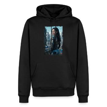 Porträt eines Sci-Fi-Cyberpunk-Mädchens - Männer Premium Bio Hoodie - Schwarz - Vorne - Nico (187cm)
