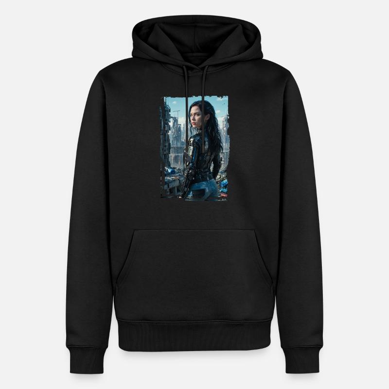 Porträt eines Sci-Fi-Cyberpunk-Mädchens - Männer Premium Bio Hoodie - Schwarz
