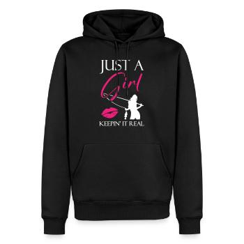 Juste une fille qui garde la vraie pêche - Sweat à capuche Premium bio Homme - noir - Devant - Nico (187cm)
