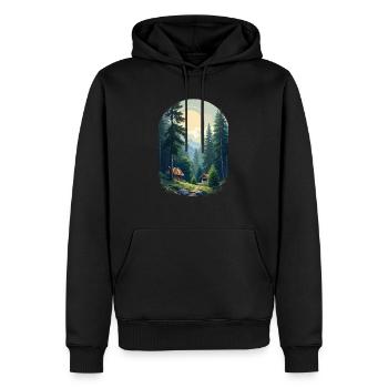 Cabane pixélisée dans les bois - Sweat à capuche Premium bio Homme - noir - Devant - Nico (187cm)