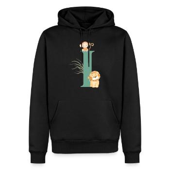 Buchstabe i Grüne Dschungeltiere - Männer Premium Bio Hoodie - Schwarz - Vorne - Nico (187cm)