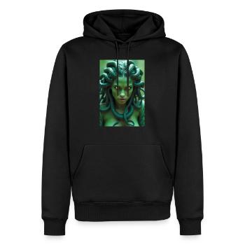 Medusa, Frau mit Schlangenhaar, leuchtende Augen, umgeben - Männer Premium Bio Hoodie - Schwarz - Vorne - Nico (187cm)
