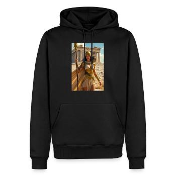 Athéna, déesse en armure avec lance, hibou - Sweat à capuche Premium bio Homme - noir - Devant - Nico (187cm)