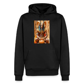 Khnum, widderköpfiger Gott, der einen Menschen aus Lehm formt. - Männer Premium Bio Hoodie - Schwarz - Vorne - Nico (187cm)