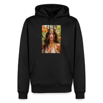 Hathor, coiffe dorée avec disque solaire - Sweat à capuche Premium bio Homme - noir - Devant - Nico (187cm)