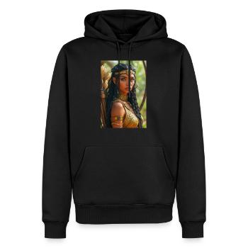 Neith, gepanzerte Kriegergöttin, hält einen Bogen in der Hand - Männer Premium Bio Hoodie - Schwarz - Vorne - Nico (187cm)