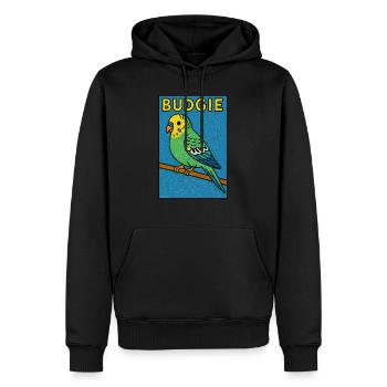 Wellensittich Cartoon - Verwitterte Optik - Männer Premium Bio Hoodie - Schwarz - Vorne - Nico (187cm)