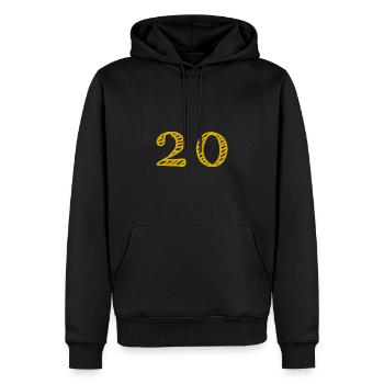 20 ANS. 20e ANNIVERSAIRE. ANNIVERSAIRE 20 ANS. 20 - Sweat à capuche Premium bio Homme - noir - Devant - Nico (187cm)