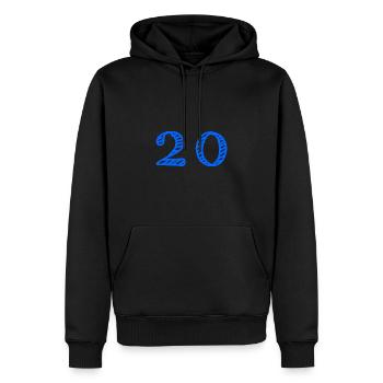 20 ANS. 20e ANNIVERSAIRE. ANNIVERSAIRE 20 ANS. 20 - Sweat à capuche Premium bio Homme - noir - Devant - Nico (187cm)
