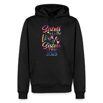 Voyage des sœurs en fuite 2025 - Sweat à capuche Premium bio Homme - noir - Devant - Nico (187cm)