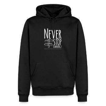 Never STOP Learning! - Men’s Premium Organic Hoodie - black - Front - Nico (187cm)