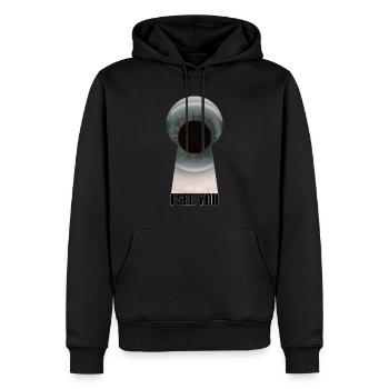 Auge Schlüsselloch, ich sehe dich - Männer Premium Bio Hoodie - Schwarz - Vorne - Nico (187cm)