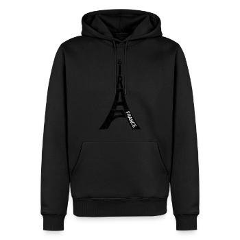 Paris Souvenir Tour Eiffel France Typographie - Sweat à capuche Premium bio Homme - noir - Devant - Nico (187cm)