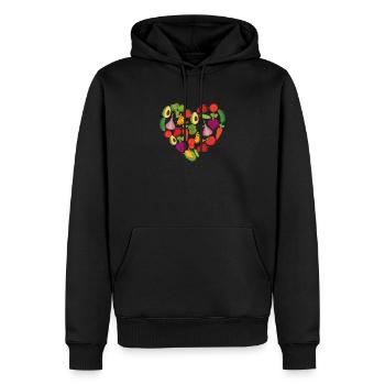 fruits, vegetables, heart, love, vegan - Men’s Premium Organic Hoodie - black - Front - Nico (187cm)
